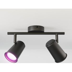 Riga Smart LED Plafondlamp 2 spots Zwart - Draaibaar en Dimbaar - 2 lichts Dubbel - GU10 RGBWW - Plafondspot woonkamer en gang - Opbouwspot verlichting - Google Home & Amazon Alexa