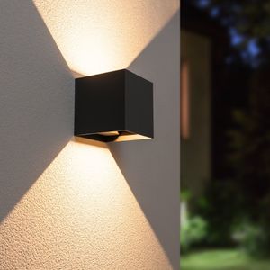 HOFTRONIC - Kansas XL - LED Wandlamp - Mat Zwart - IP65 Waterdicht - 3000K Warm Wit - 20 Watt