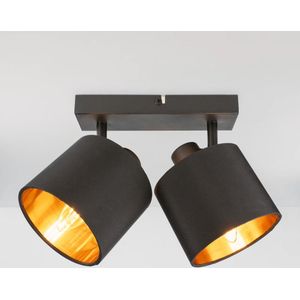 Jimmy LED Plafondspot - Stoffen kap – 2 spots - Kantelbaar - Draaibaar - Mat Zwart - E14 fitting - IP20