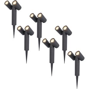 6x Pinero double dimbare LED prikspot - 4000K neutraal wit - GU10 - 5 Watt - Kantelbaar - Tuinspot - Voor buiten en binnen - Zwart - 3 jaar garantie