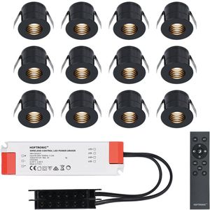 12x Betty zwarte LED Inbouwspots complete set - Dimbaar - 12V - 3 Watt - Veranda verlichting - voor binnen en buiten - 2700K warm wit