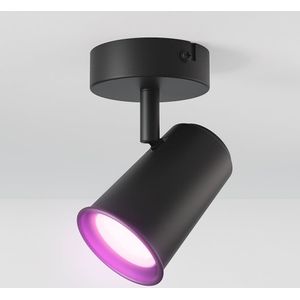 Riga Smart LED plafondspot Zwart - Draaibaar en Dimbaar - GU10 Plafondlamp RGBWW WiFi + Bluetooth - opbouw spot voor woonkamer en gang - Google Home & Amazon Alexa