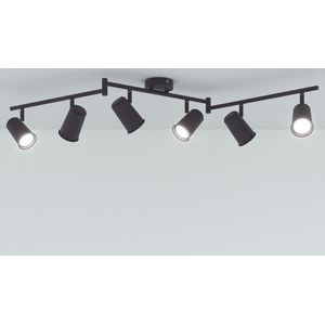 Riga LED Plafondlamp 6 spots Zwart - Draaibaar en Dimbaar - 6 lichts - GU10 6000K daglicht wit - Plafondspot woonkamer en gang - Opbouw spots verlichting