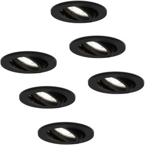 Set van 6 stuks zwarte dimbare LED inbouwspots Oslo 5 Watt 6000K kantelbaar