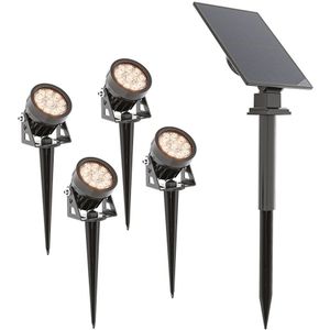 4x Troy Solar prikspots - Los zonnepaneel - 3000K warm wit licht - IP65 waterdicht - 150 lumen - Solar buitenlampen incl. schemerschakelaar - Tuinspots