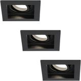 3x Durham dimbare LED inbouwspots - Kantelbaar - Vierkant - Verzonken - Zwart - 5W - GU10 - Plafondspots - 4000K neutraal licht - IP20