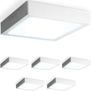 Set van 6 Carolina opbouwspots vierkant -  12 Watt 1160 Lumen - Wit - 6500K daglicht wit - LED downlight - IP20 stofdicht - 160mm