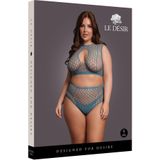 Shots - Le Désir DES027BLUOSX - Duo Net Key-Hole Bra Set - Queen Size - Ocean Deep XL - XXXXL