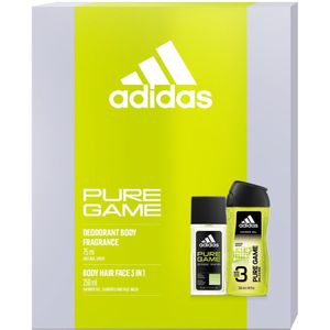 Adidas - Pure Game - 1x Deodorant Body Spray 75ml & 1x Body Hair Face 3 in 1 Douchegel 250ml - Geschenkset voor heren