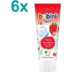Bobini - Dent - Aardbeienijs Smaak - Voor Kinderen vanaf 1 Jaar - Kindertandpasta - 6x 75ml