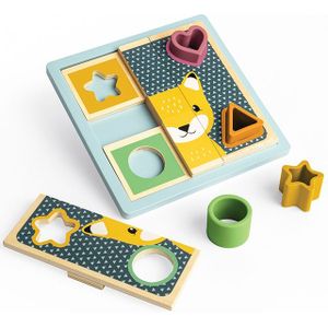 Houten activity puzzel met rubber vormen