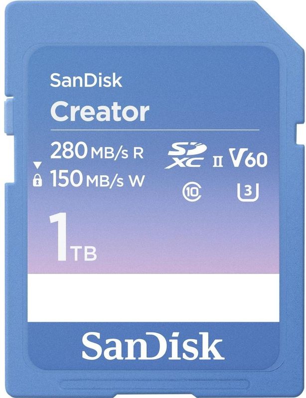 SanDisk Creator UHS-II V60 (1000 GB, SDXC, U3, UHS-II), Geheugenkaart, Blauw