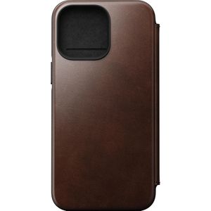 Nomad Moderne Horween Leather Folio iPhone 14 Pro Max Bruin (iPhone 14 Pro Max), Smartphonehoes, Bruin