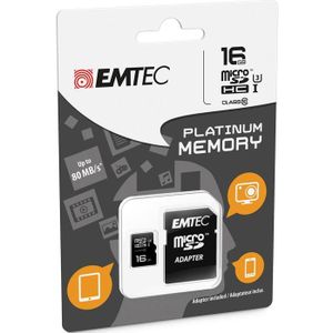 Emtec 16GB microSDHC Platinum UHS-I Klasse 10 (16 GB, microSDHC, U3, UHS-I), Geheugenkaart