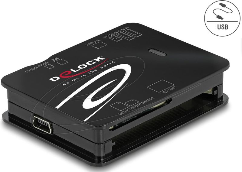 Delock - USB 2.0 Kaartlezer - Voor CF / SD / Micro SD / MS / XD / M2 - Zwart