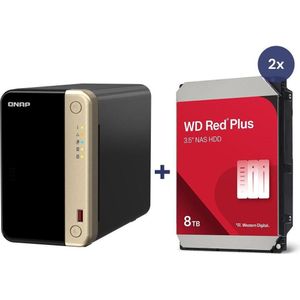QNAP NAS TS-264-8G 2bay incl. 16TB (2x 8TB WD RED) (2 x 8 TB, WD Rood), Netwerkopslag