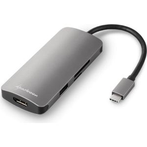 Sharkoon Type C Multiport Adapter (USB C), Docking station + USB-hub, Grijs