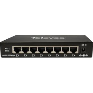 Televes SWUM-1000-8 Ethernetschakelaar (8 ports), Netwerkschakelaar, Zwart
