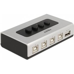 Delock Switch USB 2.0 met 4 x type-B aansluiting naar 1 x type-A aansluiting handmatig bidirectioneel (USB-A, 4 ports), Docking station + USB-hub, Zwart, Zilver