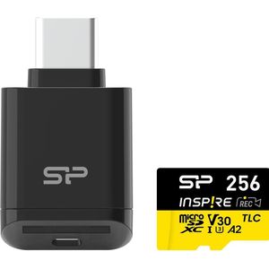 Silicon Power - MicroSDXC-kaart Inspire - 256 GB - Klasse 10 A2 V30 - Met Type-C lezer
