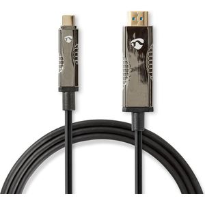 Nedis Optische USB-kabel (actief) USB-CT stekker HDMIT stekker 18 Gbps 50,0 m rond PVC Zwart Carto (50 m, USB Type C), Videokabel