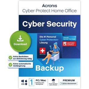 Acronis Cyber Protect Home Office Premium ESD, Subscr. 1j, 1 PC voor Android & iOS & Mac OS & Windows