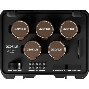 Dzofilm Arles Lustre 14/21/40/135/180mm T1.6 FF/VV Prime Cine Lens Kit for PL (metric) (PL, Volledig formaat), Objectief, Goud