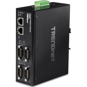 TRENDnet TI-M42 Modbus Industriële Fast Ethernet Gateway met 4 poorten, 4 seriële DB-9-poorten, 2 Fast Ethernet poorten, tot 100 m (328 voet), IP30 geclassificeerde behuizing