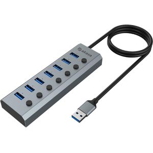 Akasa Connect 7 IPS - USB-hub (USB-A, 7 ports), Docking station + USB-hub, Zwart