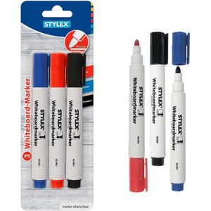 Stylex, Marker, Whiteboard marker, 3st. (Blauw, Rood, Wit, Zwart, 3, 4 mm)