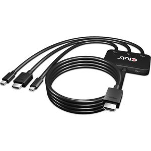 Club 3D Actieve adapter multipoort naar HDMI 4K60Hz (USB Type-C, HDMI, Mini DP, 8 cm), Data + Video Adapter, Zwart