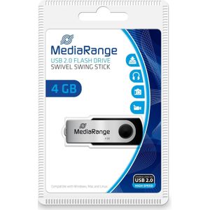MediaRange Flash Drive (4 GB, USB-A), USB-stick, Zwart, Zilver