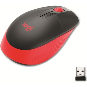 Logitech M190 (Draadloze), Muis, Zwart, Rood