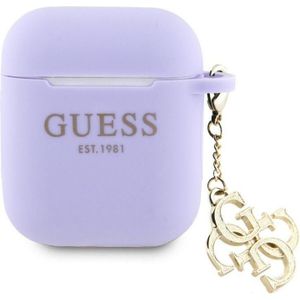 Guess Airpods 1/2 hoesje Siliconen Classic Logo Goud Met 4G Bedeltje (Koptelefoon tas), Hoofdtelefoon Tassen + Beschermende Covers, Goud