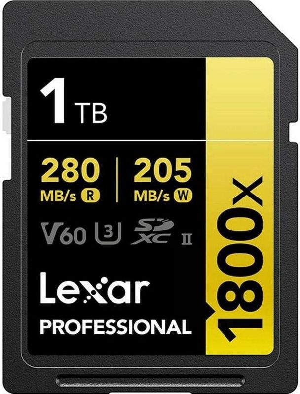 Lexar Professioneel (1000 GB, SDXC, U3, UHS-II), Geheugenkaart, Zwart