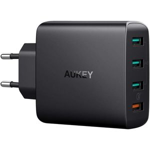 Aukey PA-T18 Mobiele Apparaat Lader 4xUSB Quick Charge 3.0 10.2A 42W (45 W, Snel opladen 3.0), USB-lader, Zwart