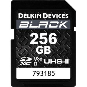 Delkin ZWART UHS-II SDXC 256GB R:300MB/s W:250MB/s (SDXC, 256 GB, U3, UHS-II), Geheugenkaart, Zwart