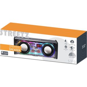 Streetz S310 Transparante Bluetooth Luidspreker 10W (10 h, Werkt op batterijen), Bluetooth luidspreker, Zwart