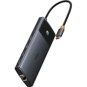 Baseus Metal Gleam II Serie 10-in-1 USB-C HUB Docking Station Cosmic Schwarz (USB-C, 10 ports), Docking station + USB-hub, Zwart