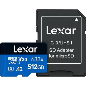 Lexar High-Performance 633x (512 GB, microSDXC, U3, UHS-I), Geheugenkaart, Blauw, Zwart