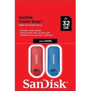 SANDISK Cruzer Snap (2-Pack) (32 GB, USB-A), USB-stick, Blauw, Rood