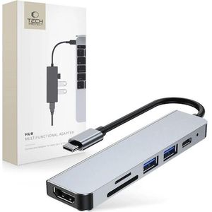 Tech-Protect V4 (USB-C, 6 ports), Docking station + USB-hub, Grijs