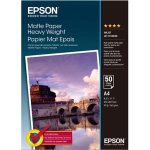 Epson Mat papier Zwaargewicht (167 g/m², A4, 50 x), Fotopapier, Wit