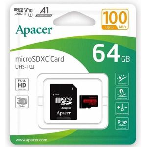 Apacer Micro SD-geheugenkaart met adapter XC UHS 1 64 GB (1 x 64GB, MicroDIMM 172 pin), RAM