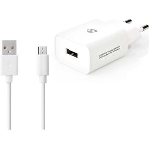 Nedis USB-A Thuislader met 1 Poort en Losse USB Micro B Kabel - 2.1A / Wit - 1 Meter (10.50 W), USB-lader, Wit