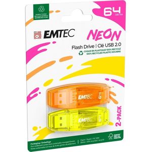 Emtec USB2.0 C410 64GB P2 Neon (64 GB, USB-A), USB-stick, Veelkleurig