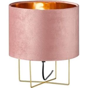 Fischer & Honsel, Tafellamp, Honsel Aura tafellamp, tafellamp E27 stoffen kap rosé fluweel goud 50393 (E27)