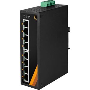 Exsys Switch 8-poorts industrieel Ethernet 8x10/100/1000Tx,12-36VDC (8 ports), Netwerkschakelaar, Zwart