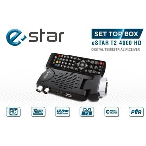 Estar T2 4000 HD SCART Zwart (8 GB, DVB-T2, DVB-S2, analoge Pal, DVB-C, DVB-S), TV-ontvanger, Zwart