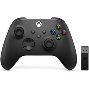 Microsoft Xbox draadloze controller + draadloze adapter voor Windows 10 (Xbox One X, Xbox serie X, PC, Xbox One S, Xbox serie S), Controller, Zwart